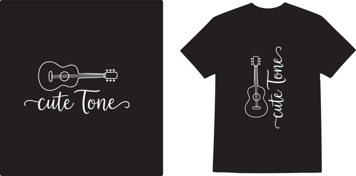 Ukulele illustration with cursive lettering a white vector design on a black background instrument stringed instrument music