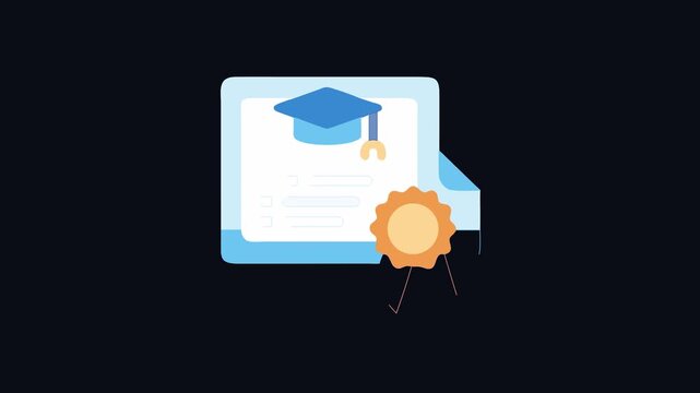 Graduation certificate diploma with seal motion flat illustration