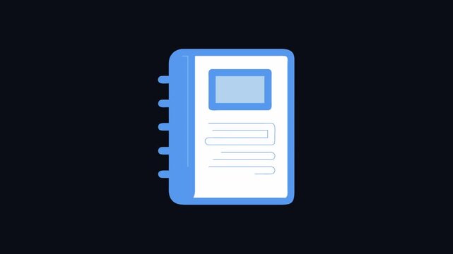 Blue and white notebook icon illustration on black background