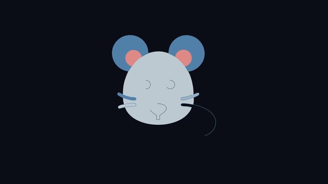 Cartoon mouse with blue details isolated on black background