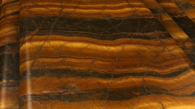 Seamless rotation of genuine Tigers Eye tiles featuring rich mineral deposits and a stunning chatoyant shimmer that highlights the golden brown textures