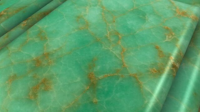 Vibrant Chrysoprase tiles with raw mineral deposits turning in a smooth motion to emphasize the rich apple green hue and highly polished gemstone texture