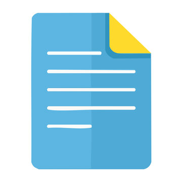 Flat design icon of a blue document with yellow corner and white lines