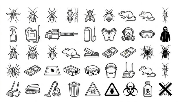 Hand drawn pest control doodle icon collection vector isolated on white background