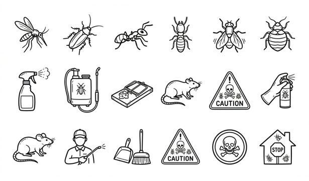 Hand drawn pest control doodle icon collection vector isolated on white background