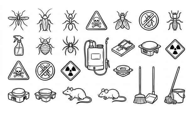 Hand drawn pest control doodle icon collection vector isolated on white background