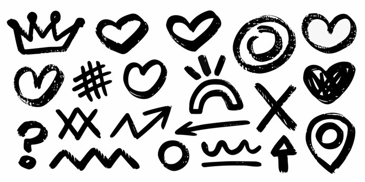Graffiti symbols and shapes on a white background