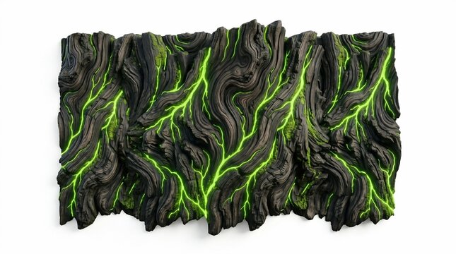 Abstract dark rock texture with glowing green neon veins.