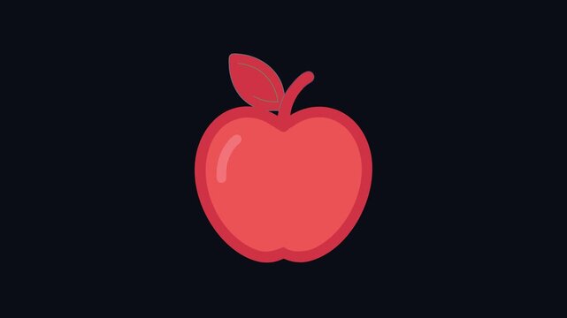 Simple red apple flat motion icon on black background