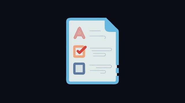 Graded exam illustration with check marks and an A