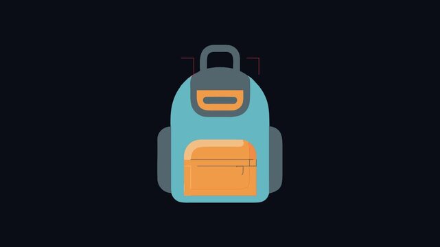 Simple blue and orange backpack on black background illustration