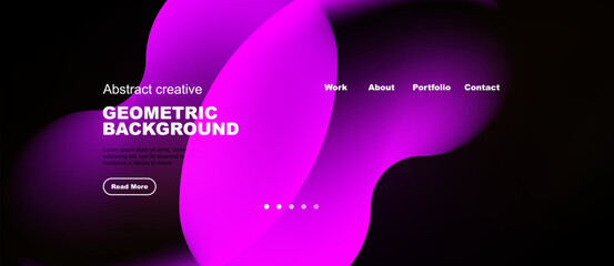 Obraz premium Modern website design. Vibrant pink, purple gradients dominate dark background. Text elements present, navigation visible. Clean aesthetic.