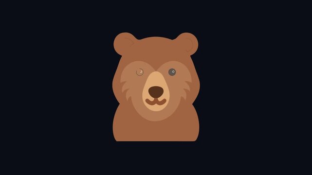 Stylized brown bear head on black background for children