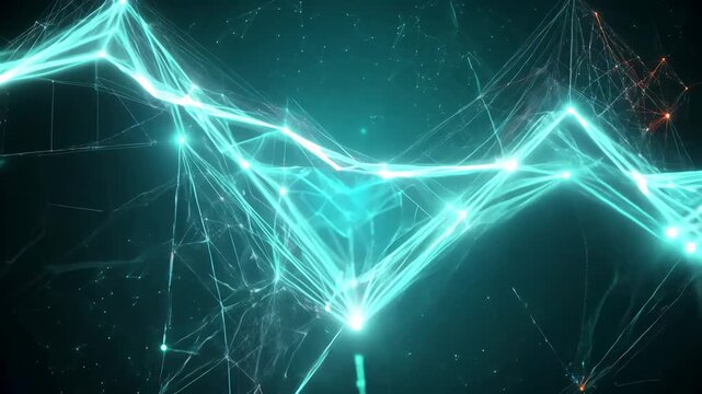 Abstract digital waveforms with glowing blue lines and points create a dynamic visual flow against a dark background, illustrating technological connectivity and data movement