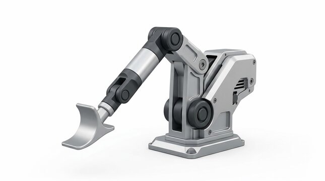 Industrial Robotic Arm with Specialized Metal End Effector for Manufacturing.