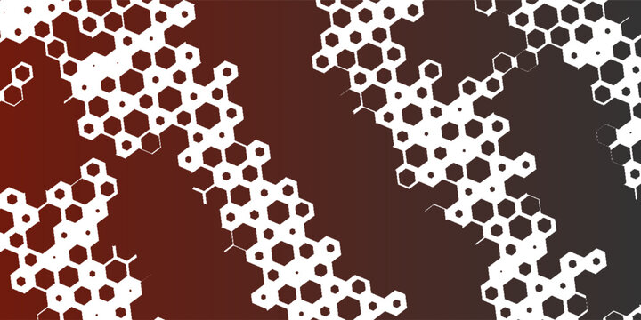 red hexagon gradient texture. Fading honeycomb pattern background. Geometric hexagonal halftone tech overlay backdrop. Horizontal grunge halfton wallpaper.