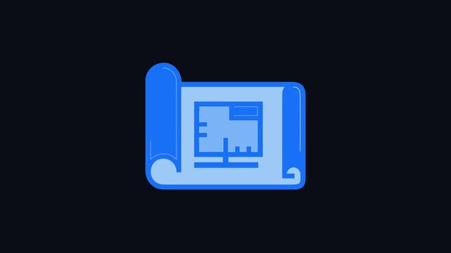 Flat motion illustration of architectural blueprint house plan