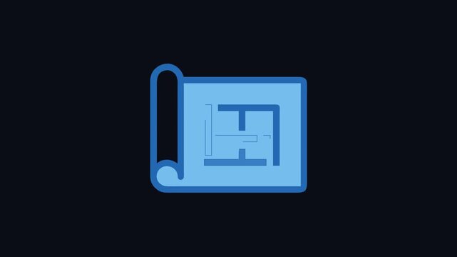 Blue flat blueprint icon on black background illustration