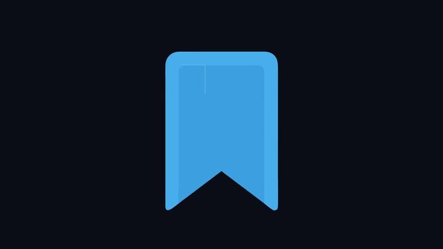 Blue bookmark icon motion illustration on black background.