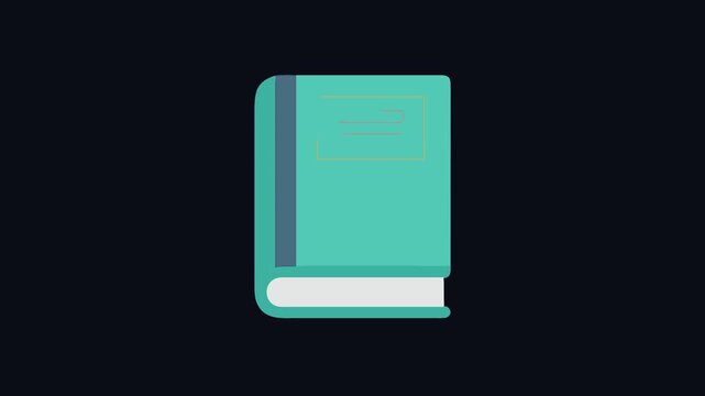 Turquoise book with label in flat motion style