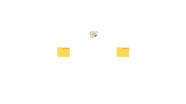 Folder to folder file transfer animation on transparent background, File copy and paste animation between folders with alpha channel