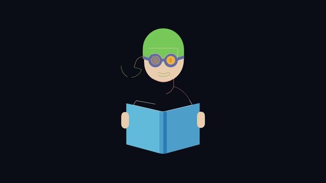 Illustration of a student reading a book in flat style