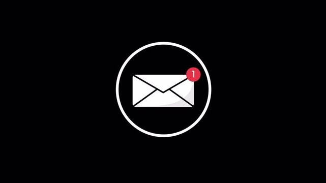 Incoming Message Notification Animation, Email Icon with New Mail Alert Badge, Modern UI Notification, Transparent Background