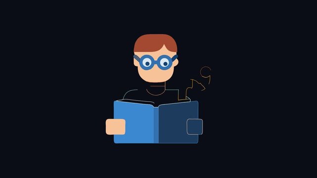 Cartoon student reading a book with a quirky worm