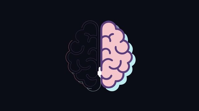 Stylized human brain icon with dual hemispheres, black background