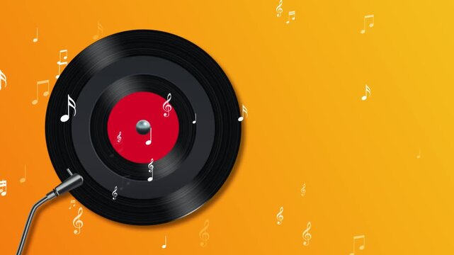 retro gramaphone disc with music notes on yellow animation, retro party musical nightclub party social media motion background