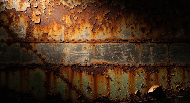 Weathered grunge background, with rusted metal, textures and peeling paint