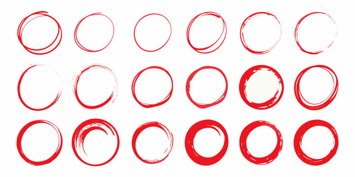 Red circle set vector illustration with varying stroke weights and textures