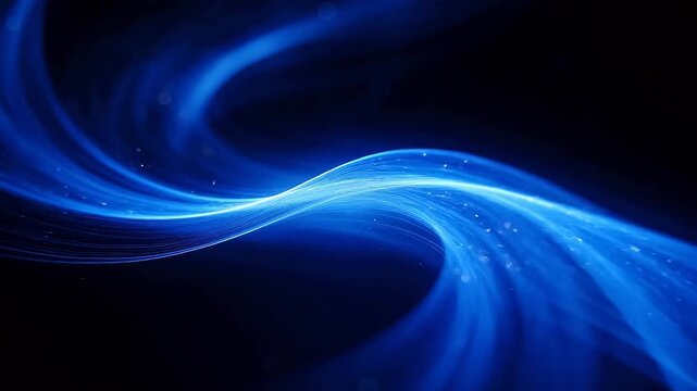 Abstract blue light curves twisting and intertwining with glowing points on dark background