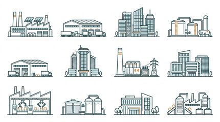 Obraz premium Collection of Various Architectural Building Illustrations