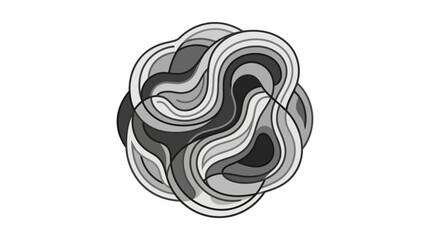 Obraz premium Abstract circular cluster of black and grey flowing lines.
