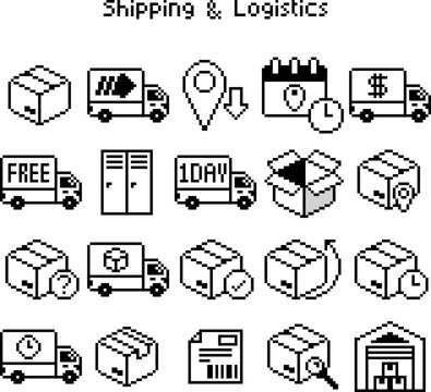 Pixel Art Shipping and Logistics Icon Set