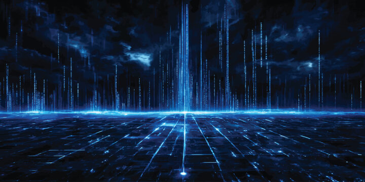 Futuristic digital code rain and data matrix infrastructure with infrastructure futuristic technology abstract programming background information processing innovation computer perspective