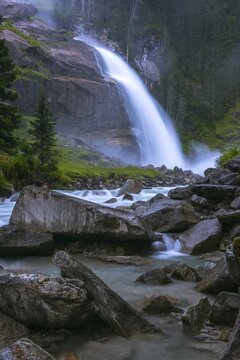 Krimml Waterfalls, Hohe Tauern National Park, long time exposure, largest waterfall in Austria, Kimml, Salzburg, Austria