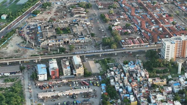 Aerial Shot of Anna Nagar Flyover and Urban Traffic in Chennai Tamil Nadu India