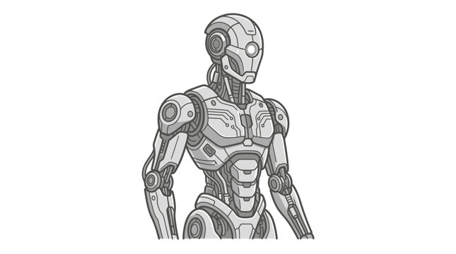 Futuristic humanoid robot cyborg line art body illustration.
