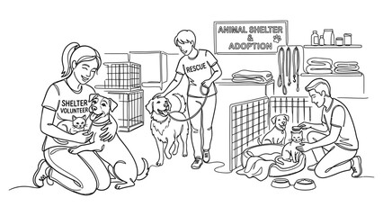 Obraz premium Volunteers helping at animal shelter.
