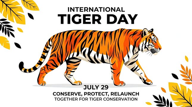 Vibrant tiger illustration celebrating International Tiger Day with bold colors and dynamic pose