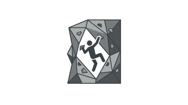 Geometric low poly rock climber silhouette on wall.