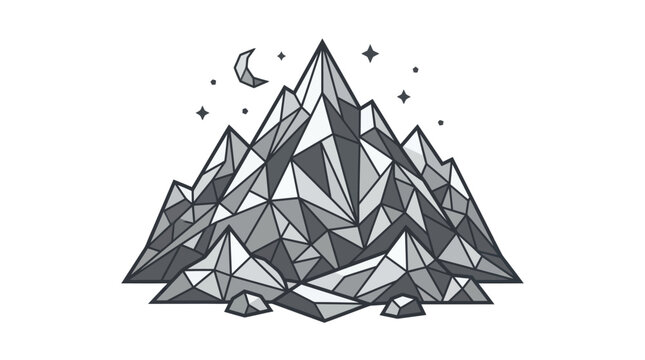 Low poly geometric mountain landscape with stars and moon.