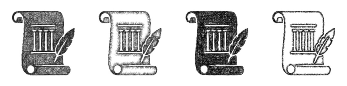 Monochrome sketch constitution icon design set