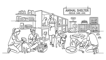 Naklejka premium Volunteers helping at an animal shelter.