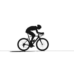 Fototapeta premium Bicyclist silhouette moves forward on a flat surface representing urban commuting and healthy living with a sleek and streamlined posture that conveys efficiency and active transportation methods.