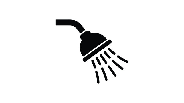 Showerhead With Droplets Black Silhouette On White Background