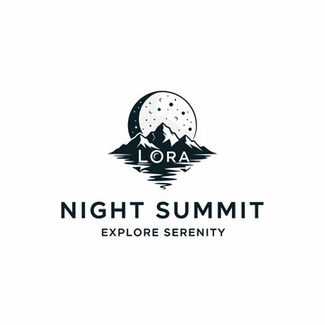 Mountain Peak Crescent Moon for Outdoor Adventure Hiking Exploration Wilderness Nature Lifestyle logo design
