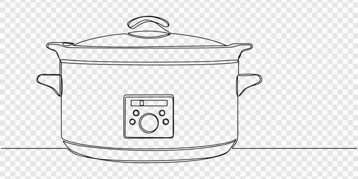 Minimalist line art of a slow cooker with decorative elements. None editable stroke, Slow cooker. Icon. Vector drawing. One line art. A simple drawing of a continuous line of a kitchen electric